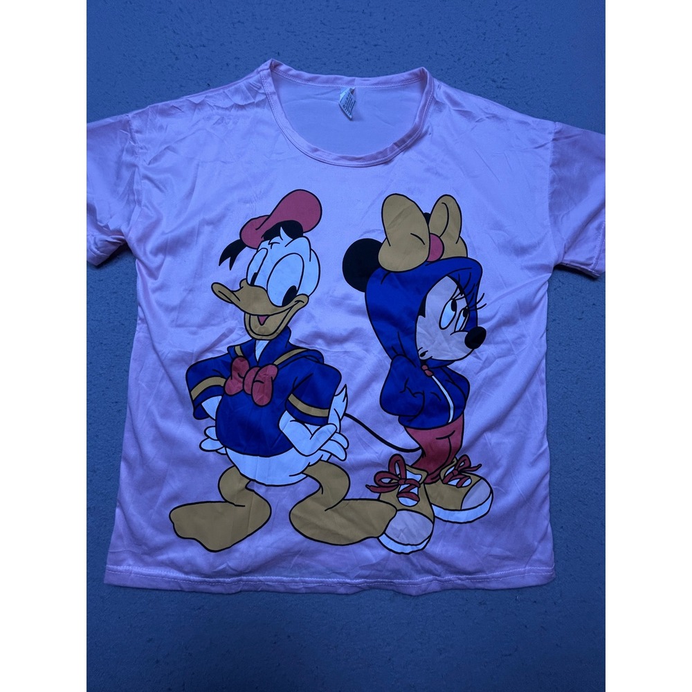 Disney T-Shirt Cotton Lycra Pink Donald Minnie Graphic OS Women